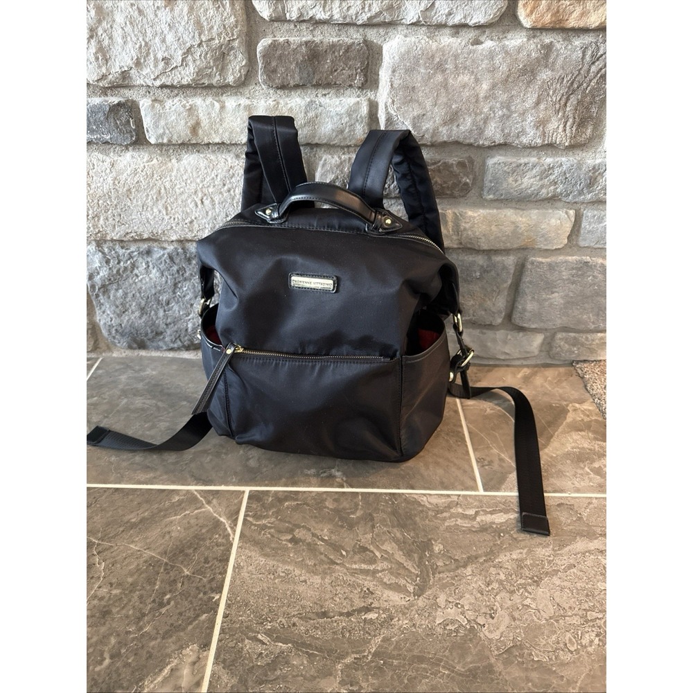 Adrienne Vittadini Travel Light Backpack Black Gold Zippers Women's Travel Bag